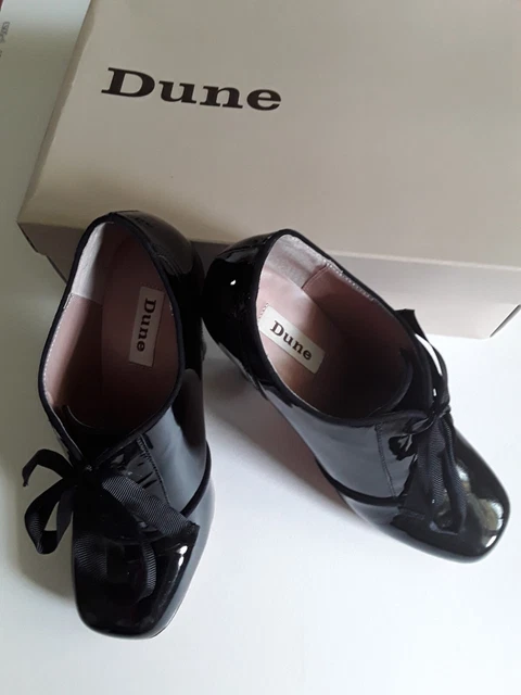 DUNE BLACK PATENT Leather look Square Toe Lace Up Heel Shoes Size 5 ...